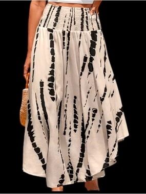 Cupshe Wander Free Abstract Maxi Skirt Black On Cream NWT